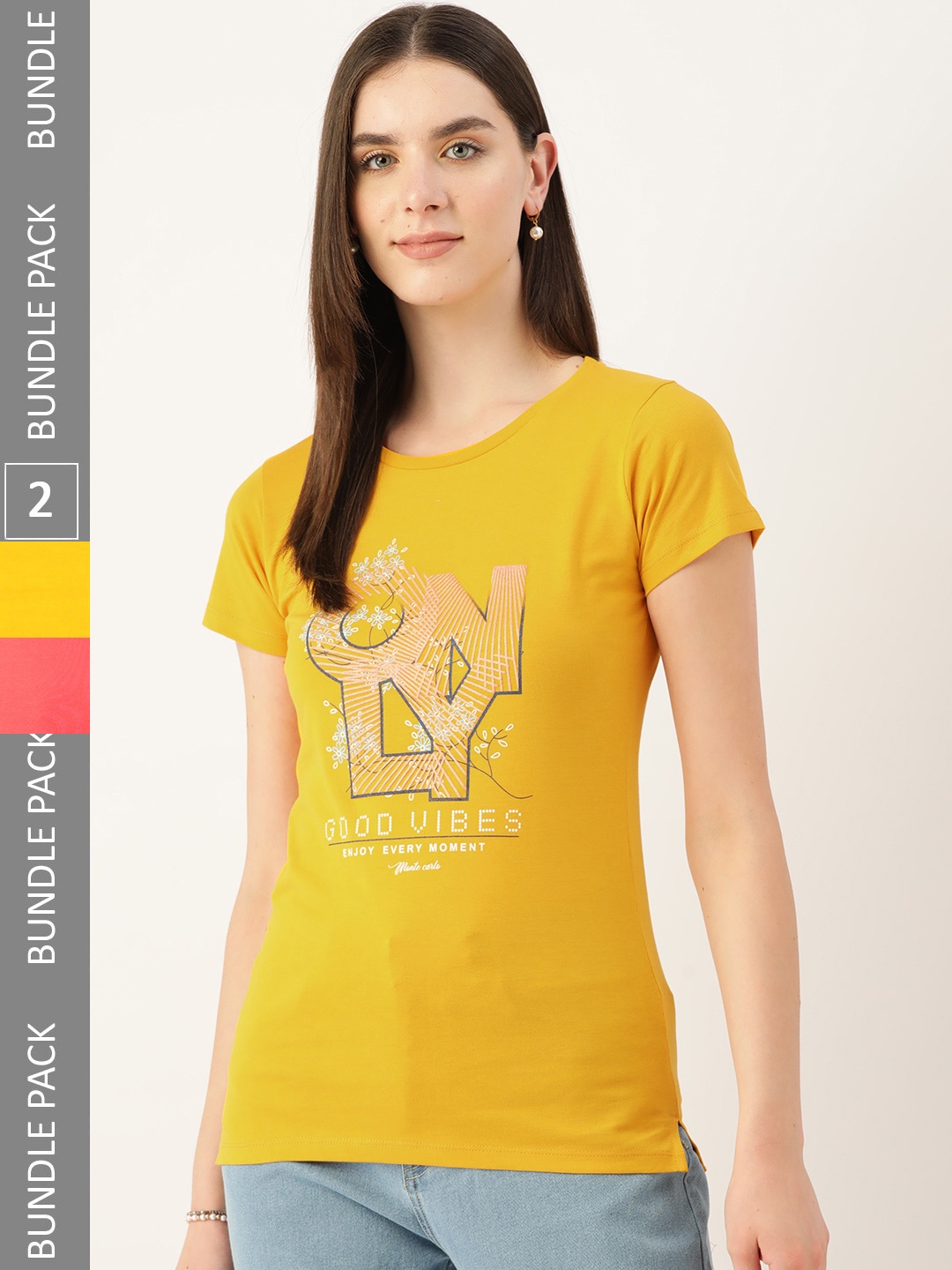 

Monte Carlo Pack of 2 Printed Pure Cotton T-shirt, Mustard
