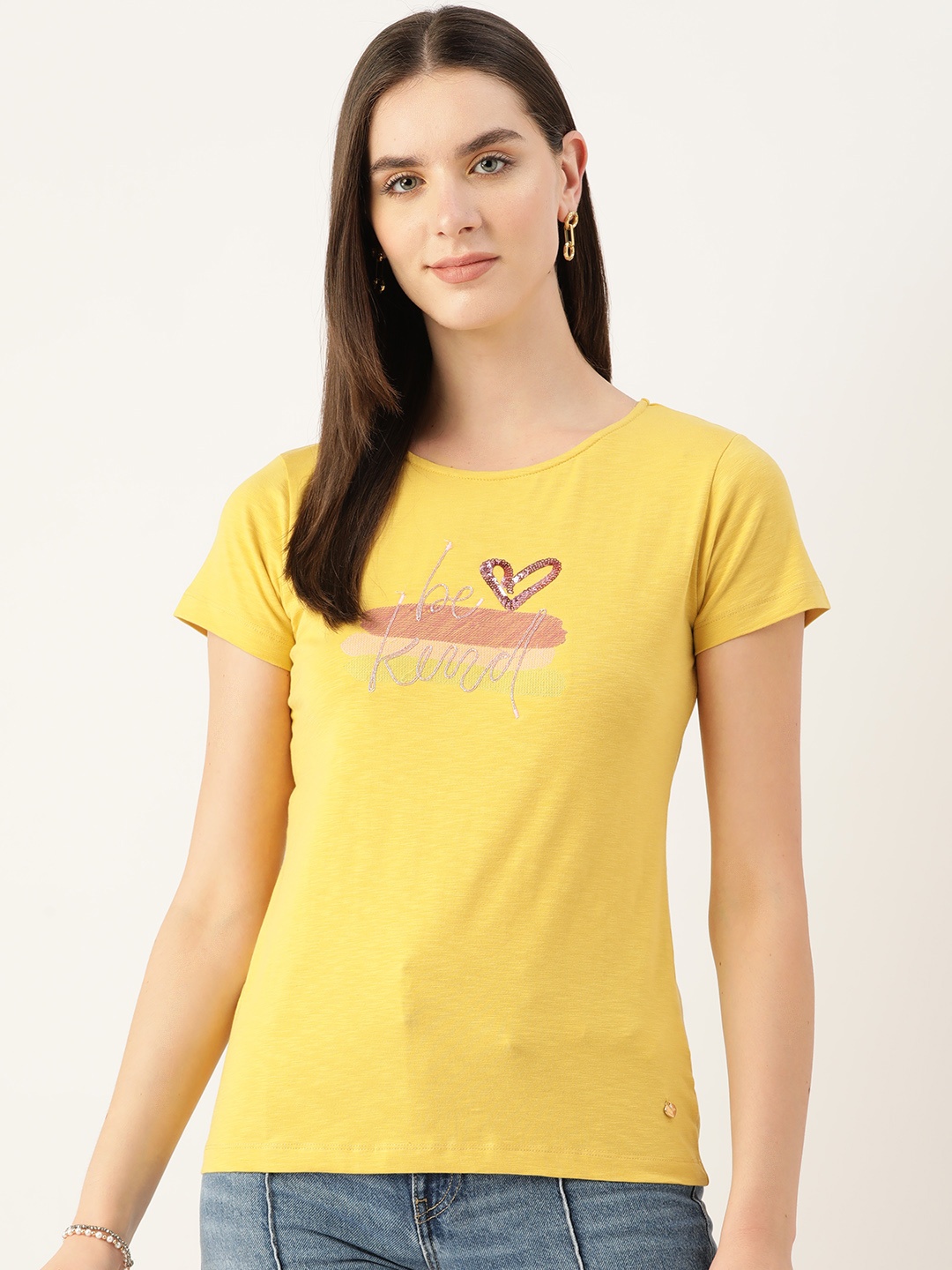 

Monte Carlo Applique Sequined T-shirt, Mustard