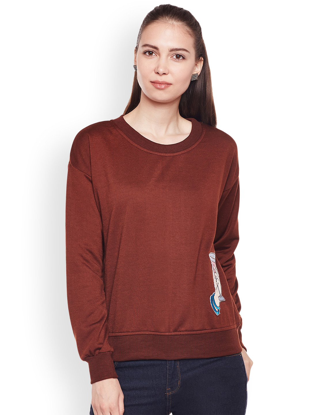 

Belle Fille Women Brown Solid Sweatshirt