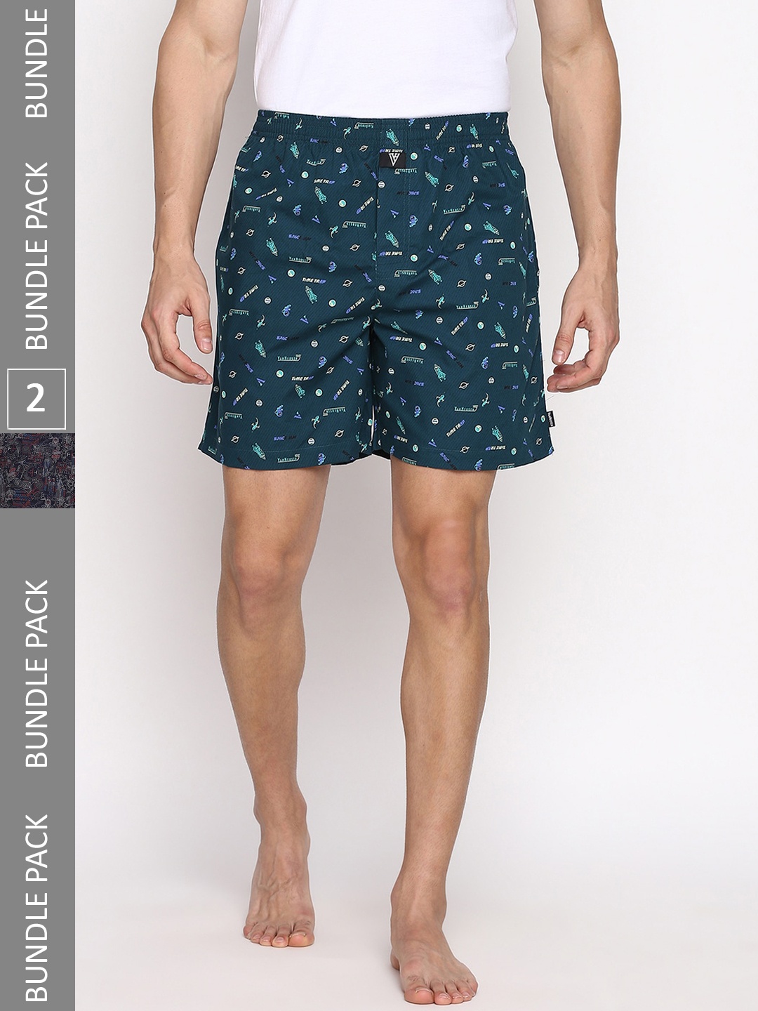 

Van Heusen Men Pack of 2 Allover Print Side Pocket Side Slits Boxer Shorts, Green