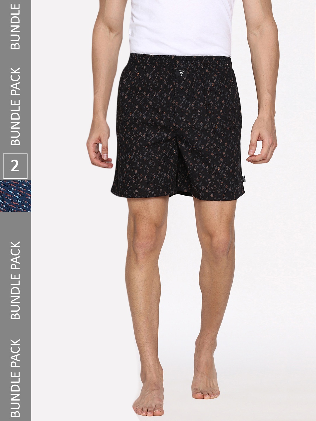 

Van Heusen Men Pack of 2 Allover Print Side Pocket Side Slits Boxer Shorts, Black