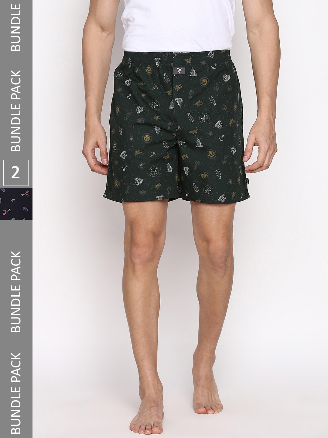 

Van Heusen Men Pack of 2 Allover Print Side Pocket Side Slits Boxer Shorts, Black