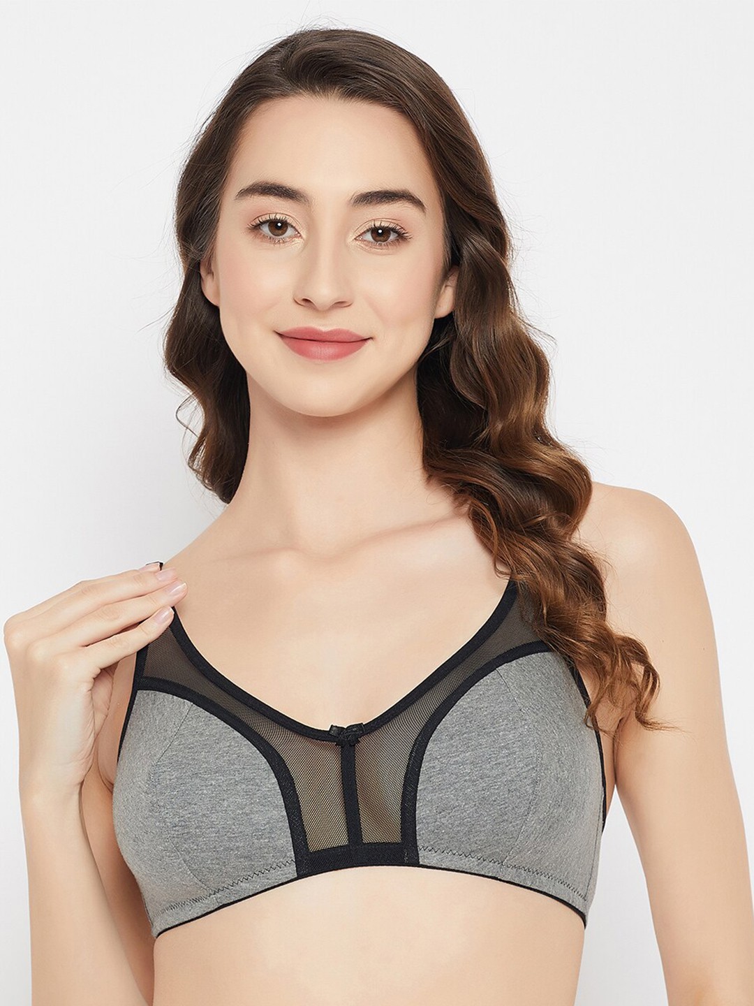 

Clovia Colourblocked Cotton Non Padded Full Coverage All Day Comfort Cut & Sew Bra, Grey