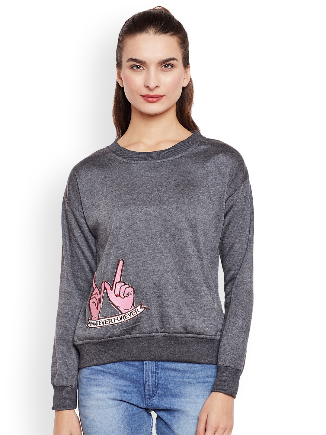 

Belle Fille Women Grey Solid Sweatshirt