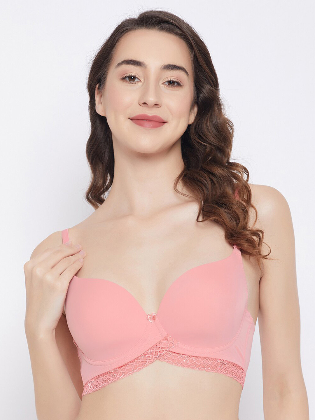 

Clovia Padded Underwired Full Cup Multiway Lace Detailed T-shirt Bra, Pink