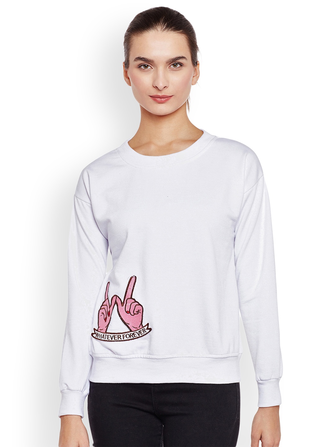 

Belle Fille Women White Solid Sweatshirt