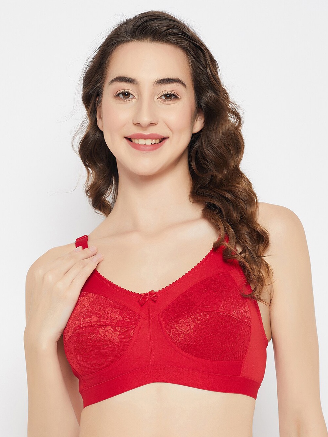 

Clovia Floral Lace Non-Padded Non-Wired All Day Comfort Cotton Bra, Red