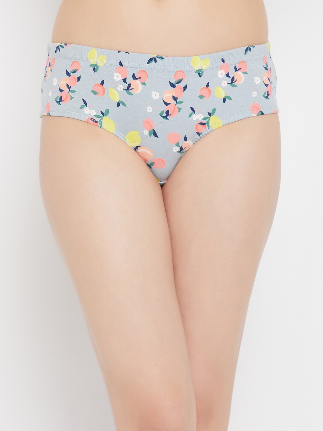 

Clovia Mid Waist Fruit Print Hipster Breif, Blue