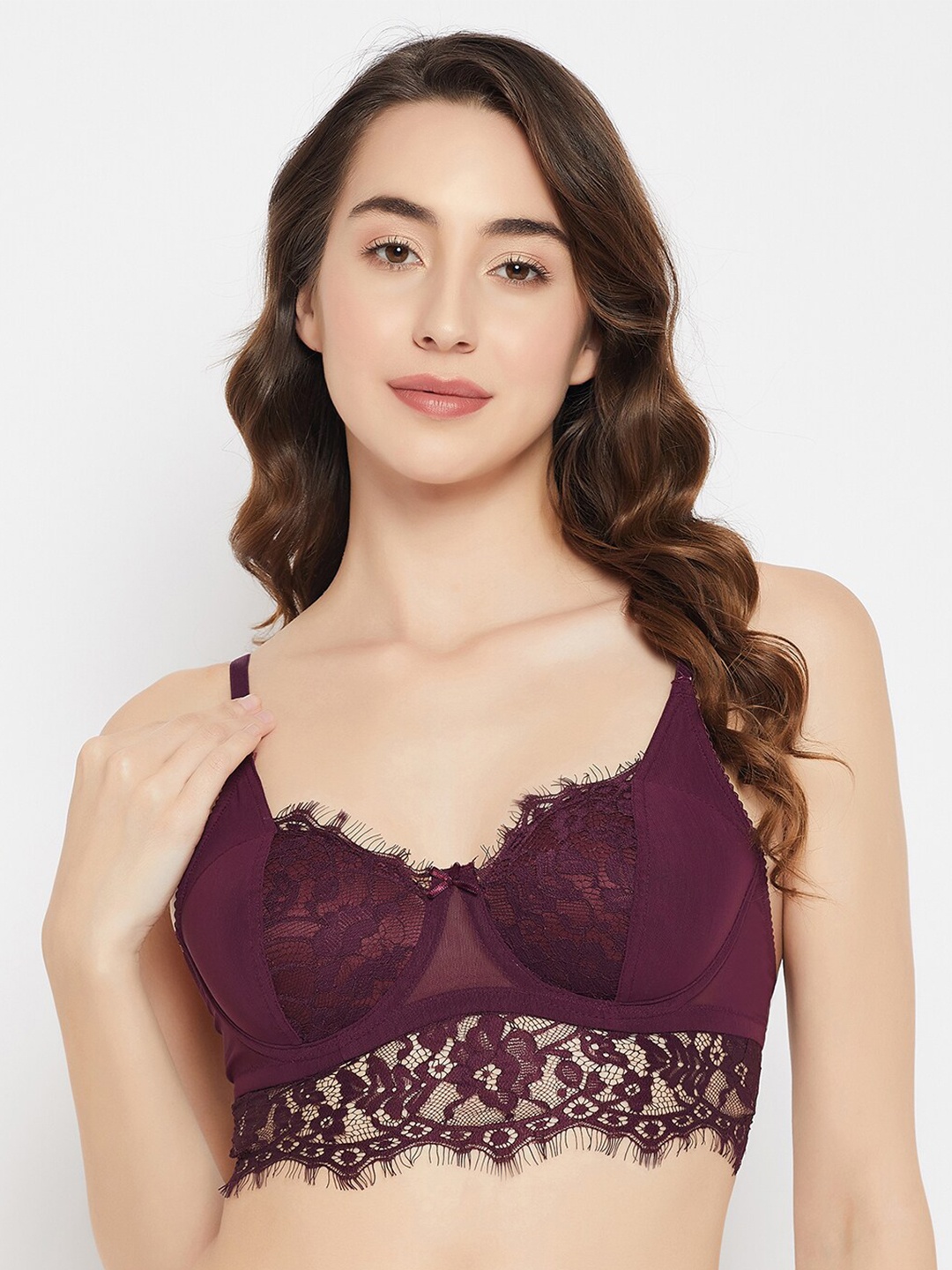 

Clovia Lightly Padded Full Coverage All Day Comfort Underwired Cut & Sew Bralette Bra, Purple