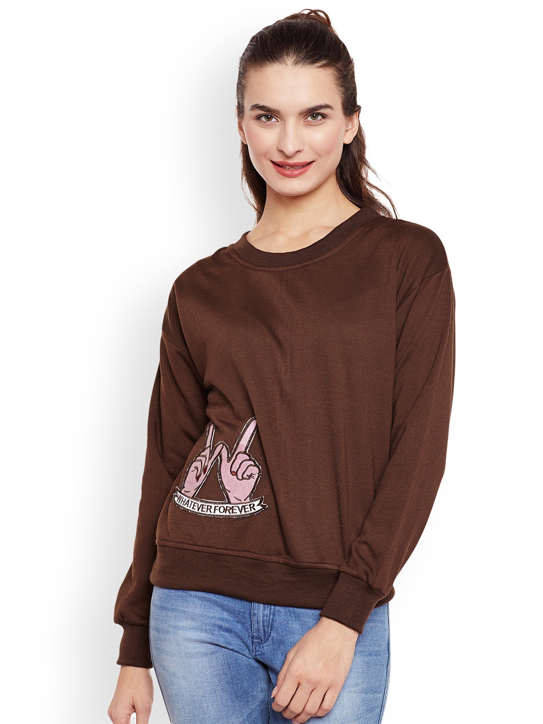 

Belle Fille Women Brown Solid Sweatshirt