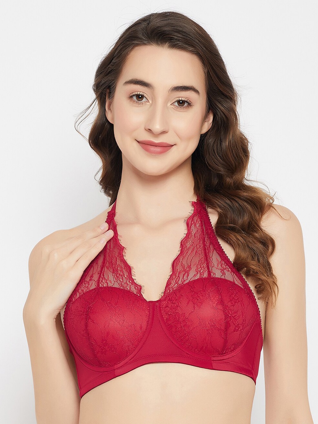 

Clovia Lightly Padded Medium Coverage All Day Comfort Underwired Cut & Sew Bralette Bra, Red