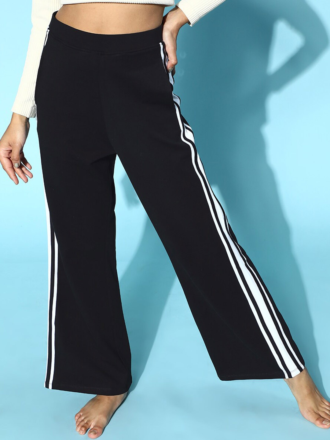 

ANWAIND Women Striped Cotton Lounge Pants, Black
