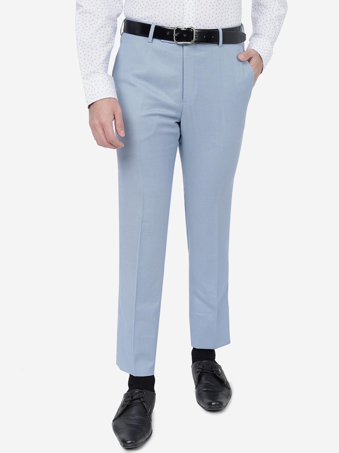 

METAL Men Self Design Slim Fit Mid-Rise Formal Trousers, Blue