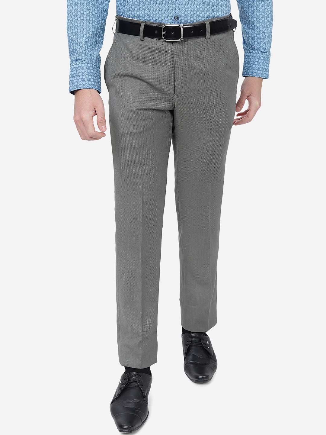 

METAL Men Slim Fit Formal Trousers, Grey
