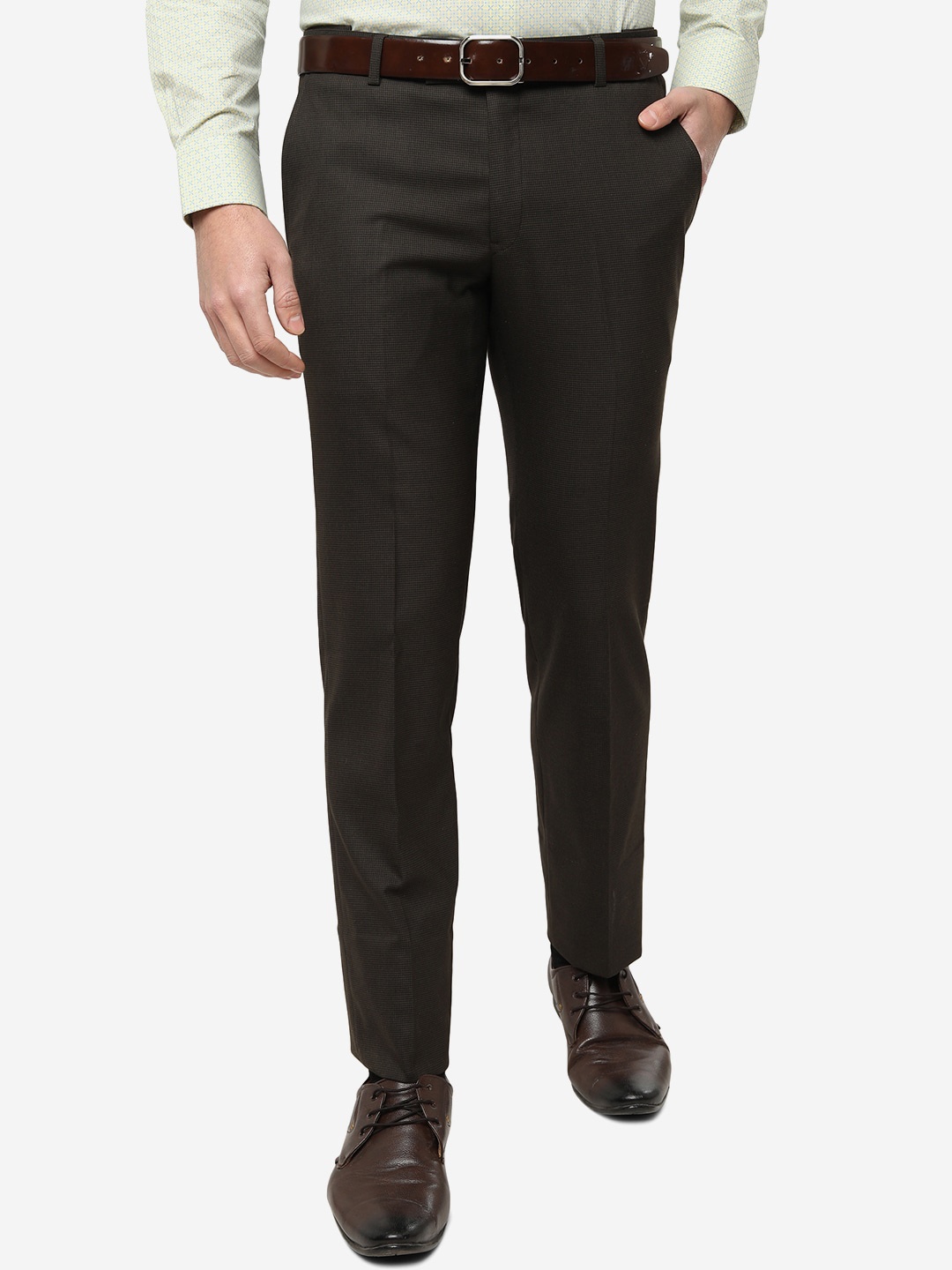 

METAL Men Slim Fit Formal Trousers, Brown