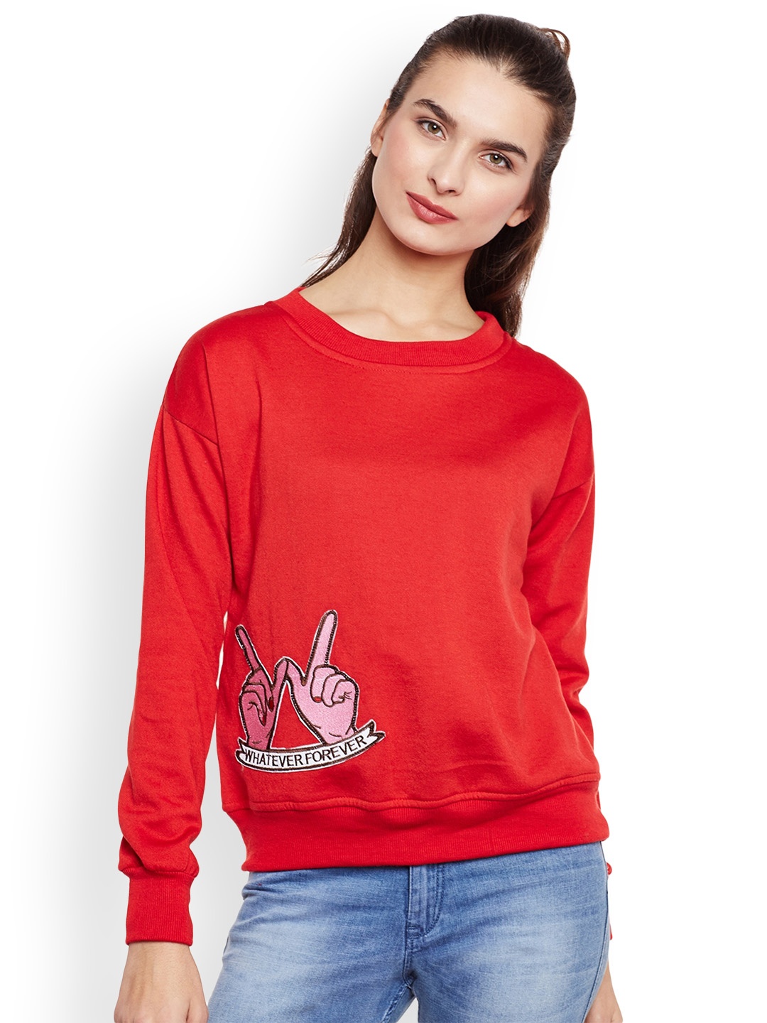 

Belle Fille Women Red Solid Sweatshirt