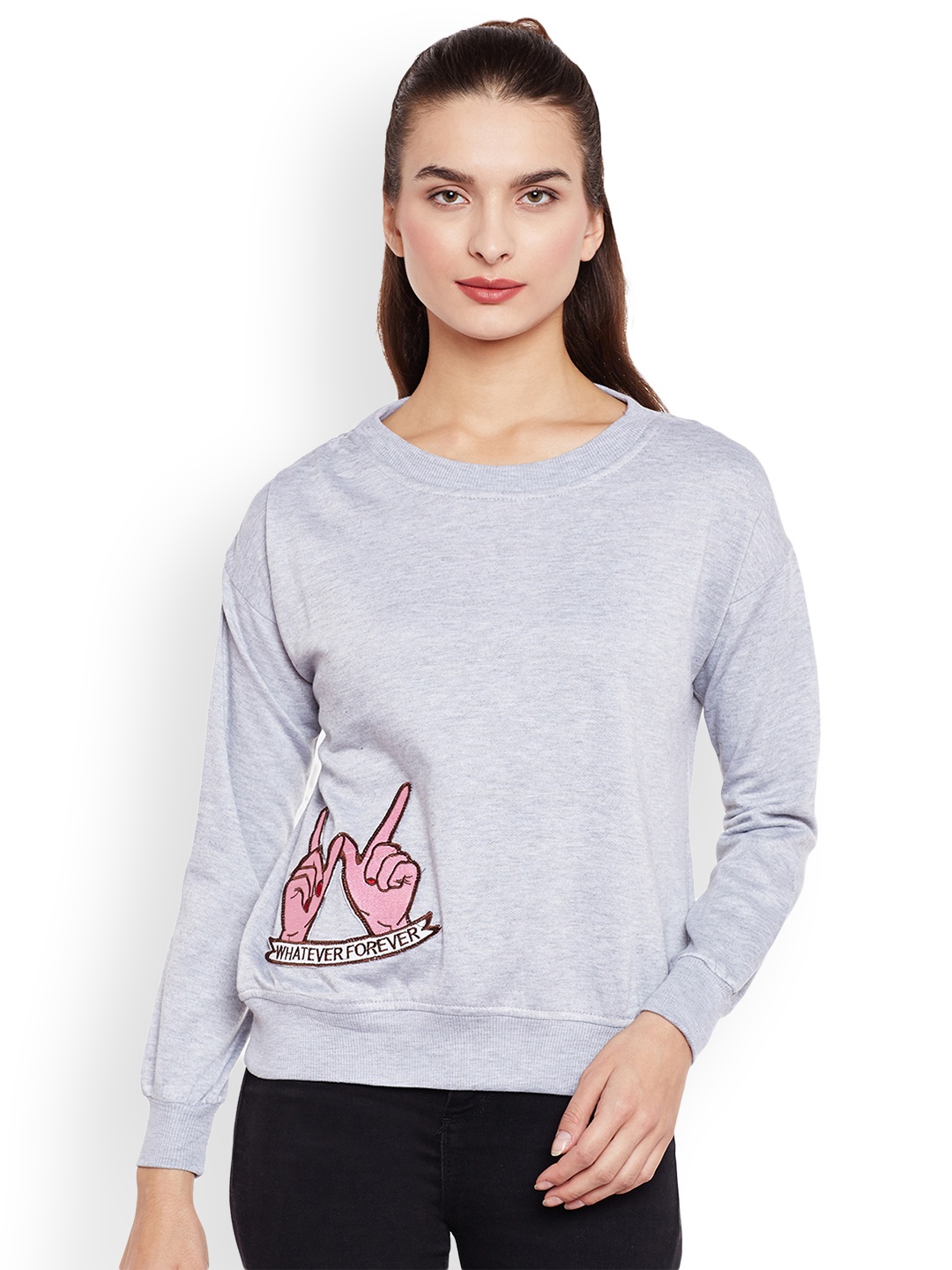 

Belle Fille Women Grey Melange Solid Sweatshirt