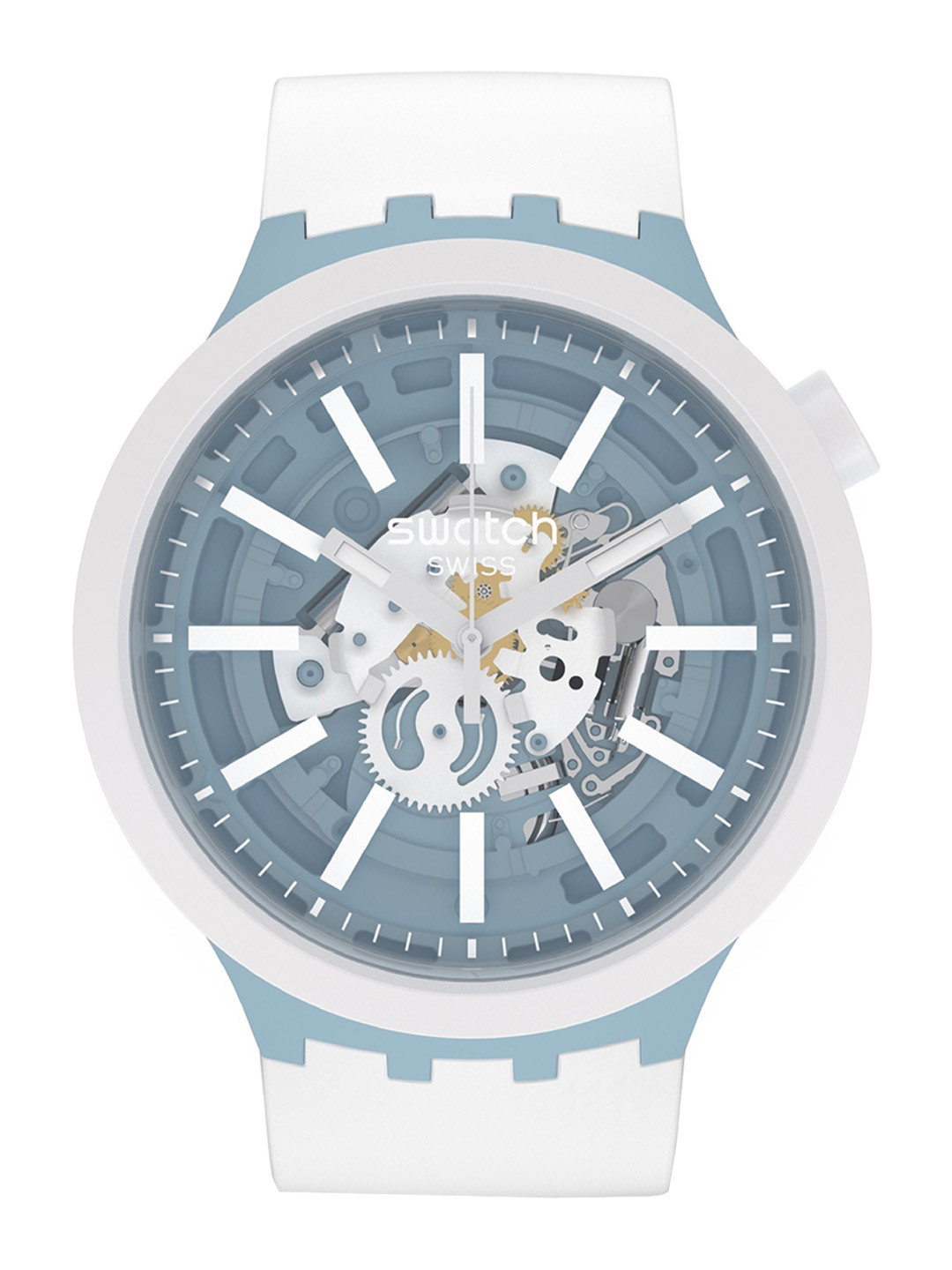 

Swatch Unisex Skeleton Dial & Textured Straps Analogue Watch SB03N103, White