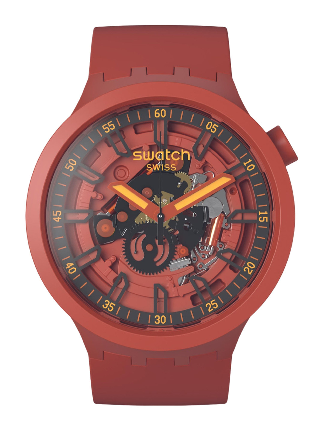 

Swatch Unisex Skeleton Dial Analogue Watch SB01R100, Red