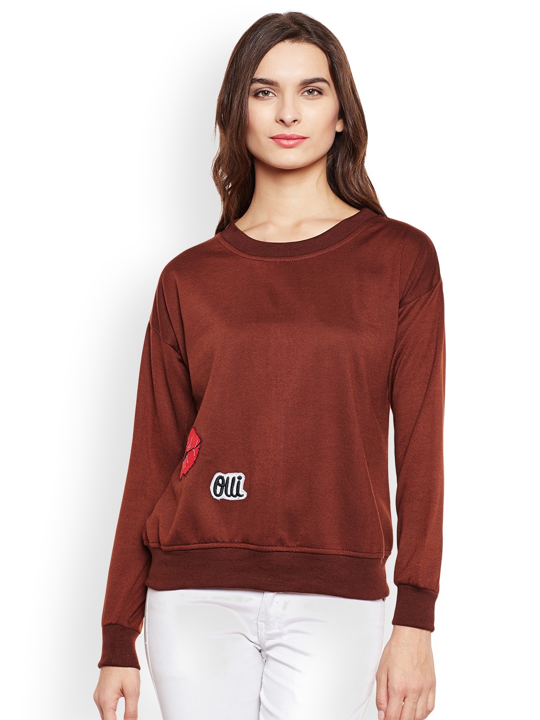 

Belle Fille Women Brown Solid Sweatshirt