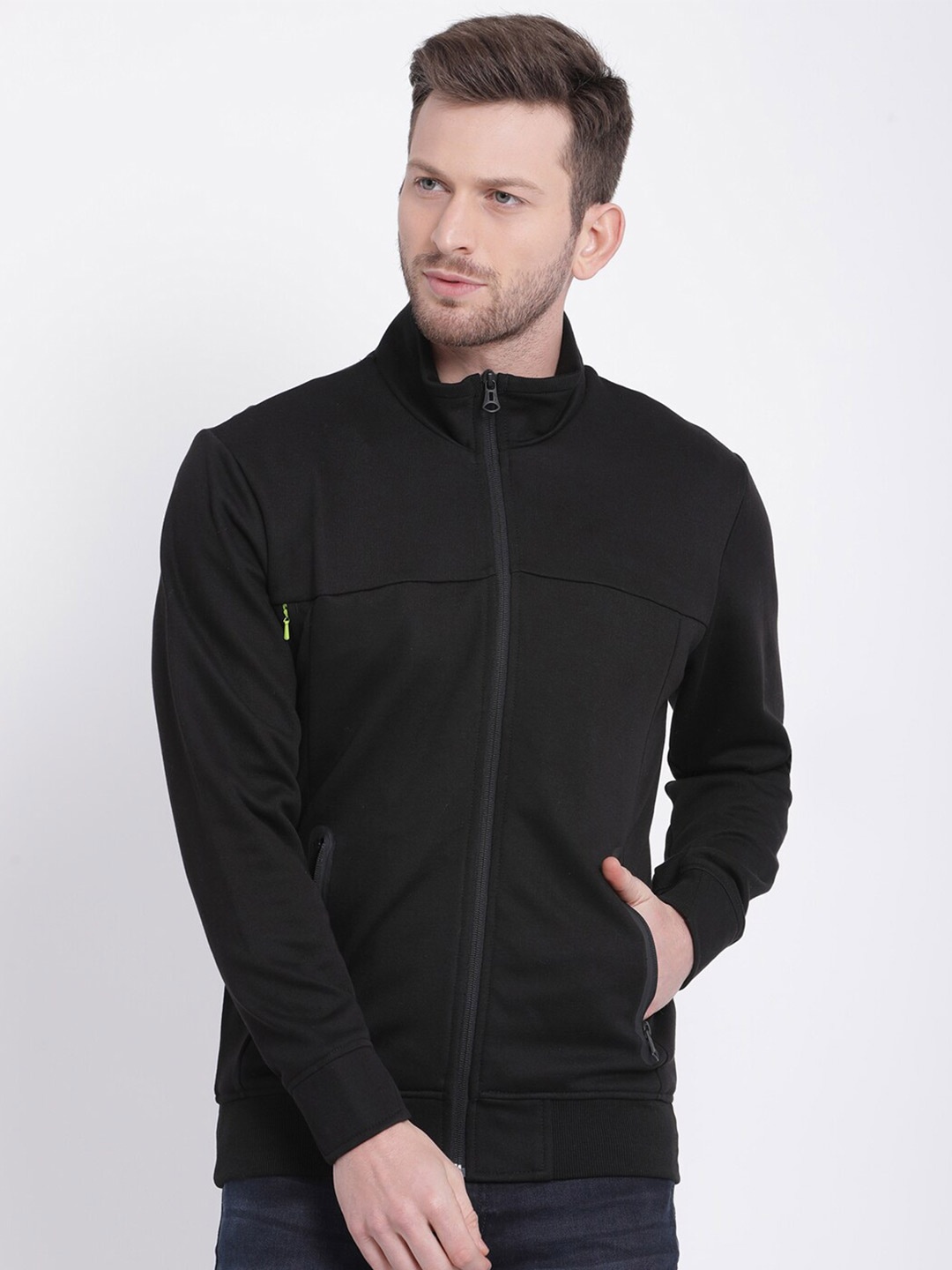 

t-base Mock Collar Front-Open Sweatshirt, Black
