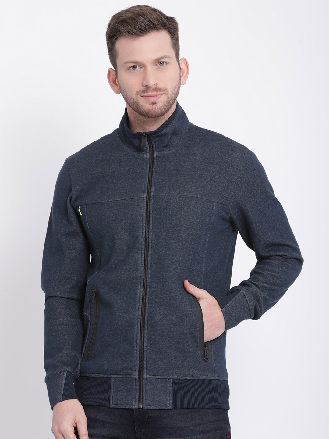 

t-base Mock Collar Front-Open Sweatshirt, Navy blue