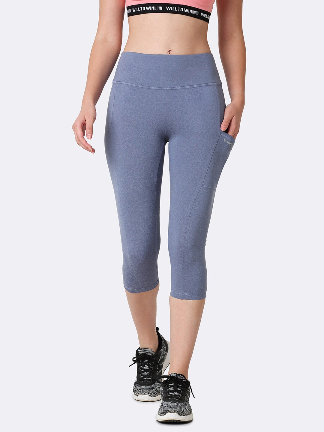 

Van Heusen Women Proactive Solid Snug Fit High Stretch Yoga Capri, Blue