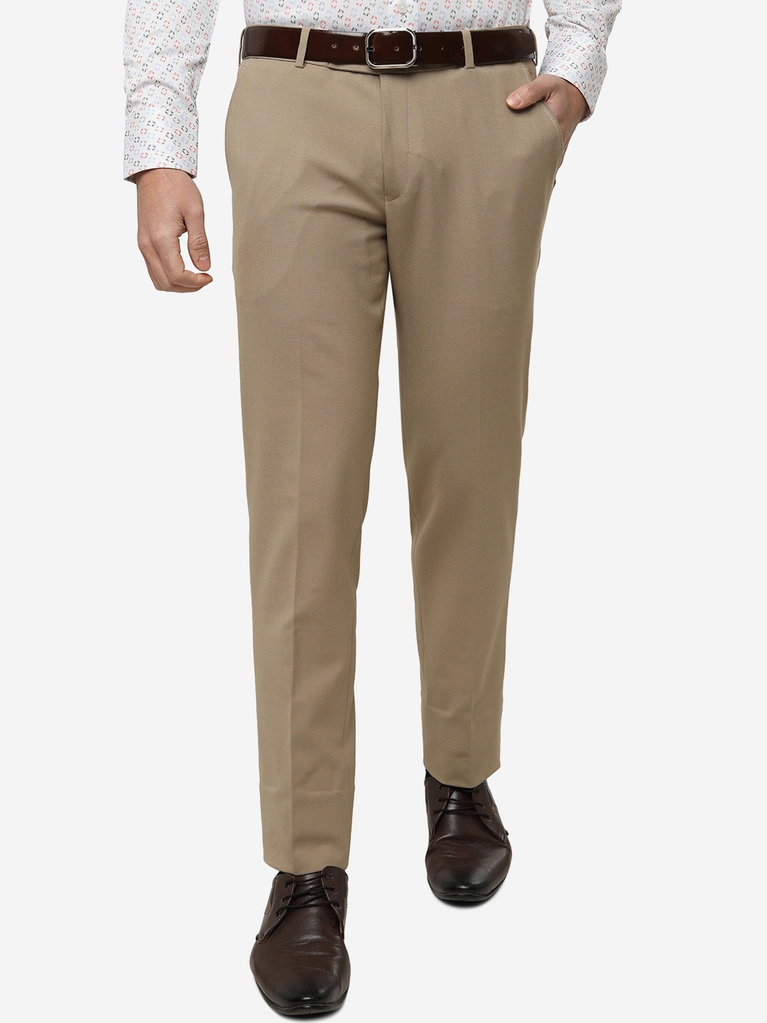 

JADE BLUE Men Slim Fit Formal Trousers, Beige