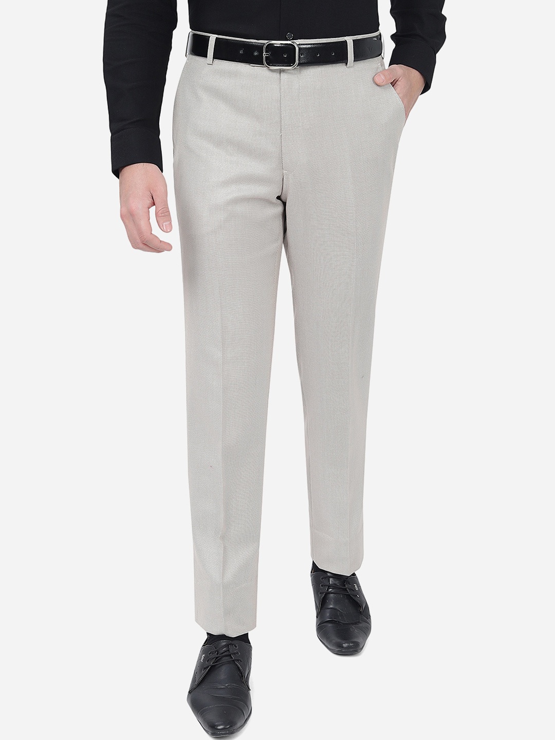 

JADE BLUE Men Slim Fit Formal Trousers, Cream