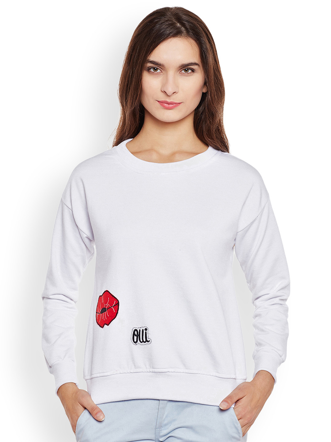 

Belle Fille Women White Solid Sweatshirt