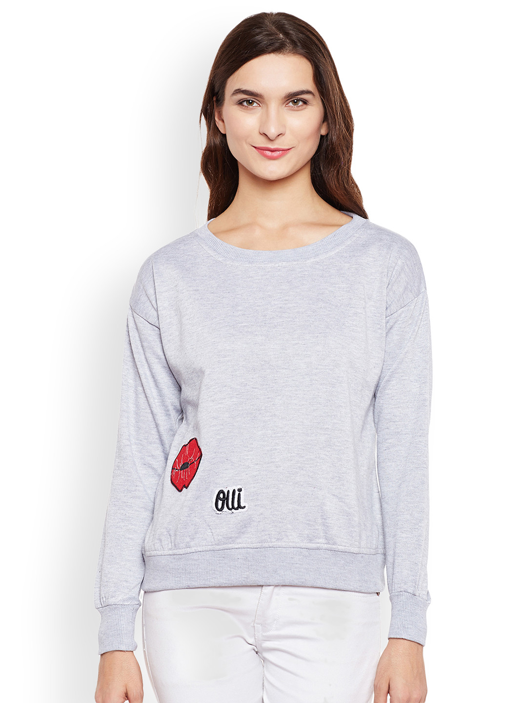 

Belle Fille Women Grey Melange Solid Sweatshirt