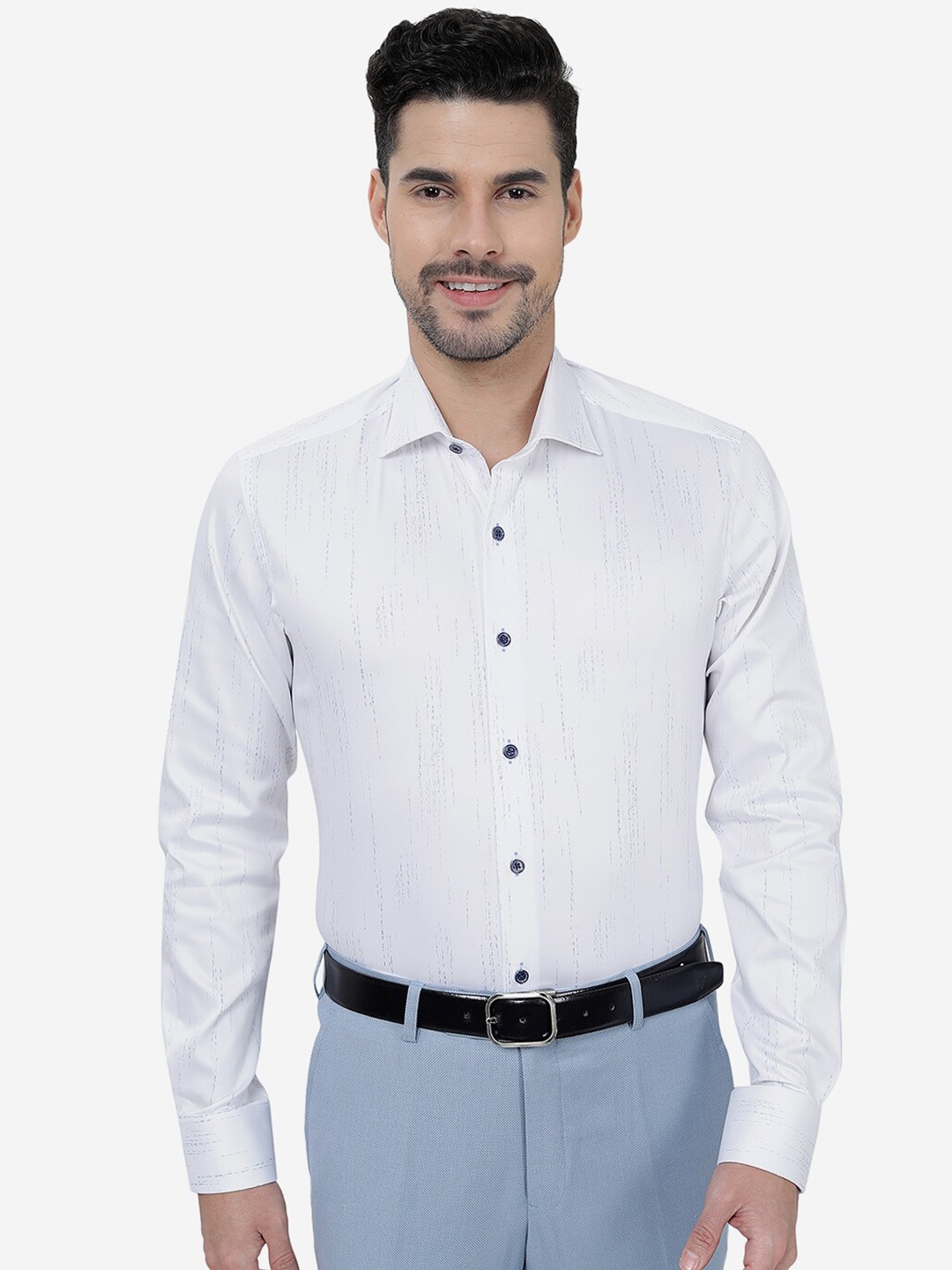

JB STUDIO Striped Cotton Slim Fit Formal Shirt, White