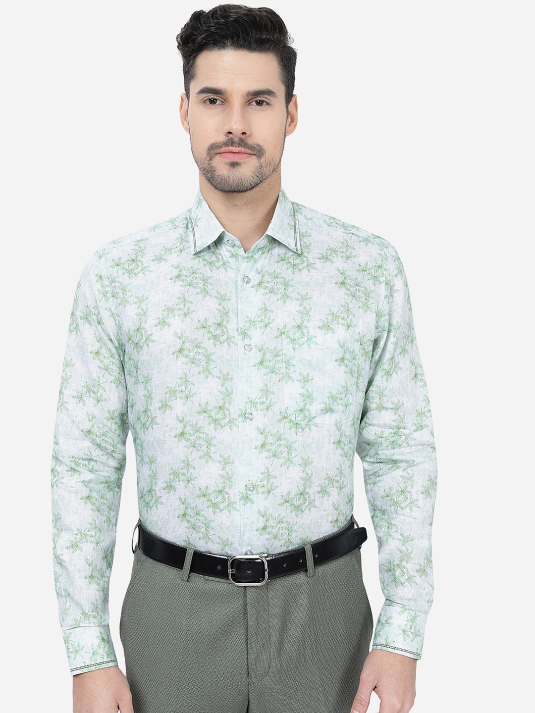 

JB STUDIO Slim Fit Floral Printed Formal Shirt, Green