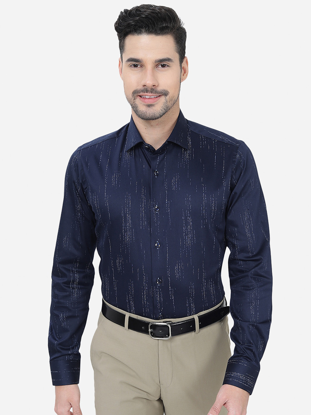 

JB STUDIO Slim Fit Vertical Stripes Striped Cotton Formal Shirt, Blue