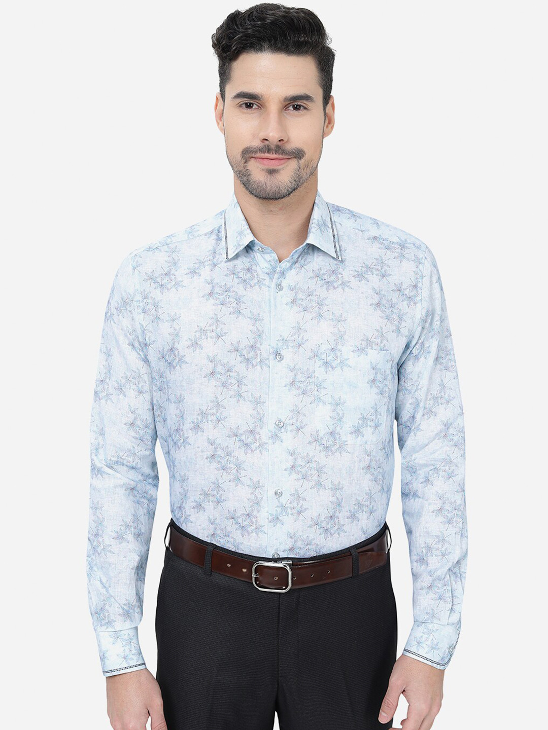 

JB STUDIO Slim Fit Floral Printed Cotton Formal Shirt, White
