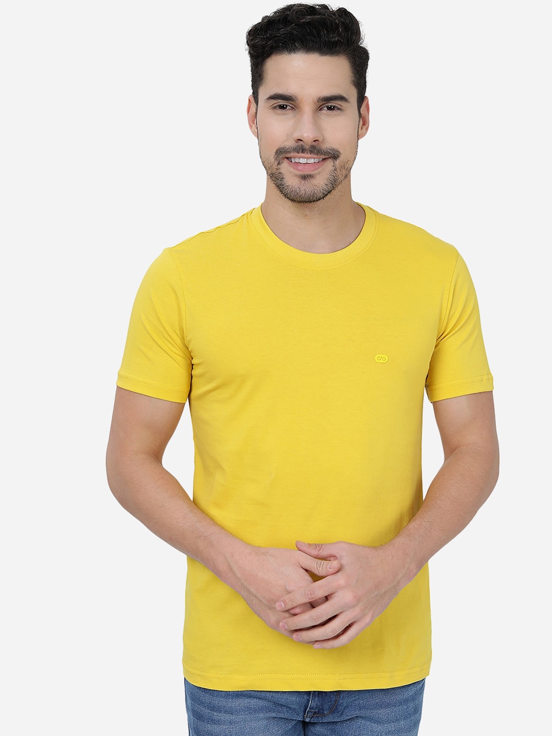 

JADE BLUE Round Neck Short Sleeve Cotton Slim Fit T-shirt, Yellow