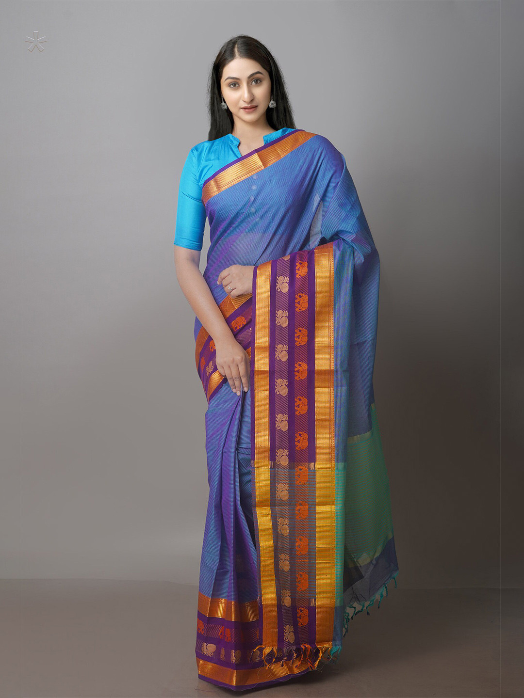 

Unnati Silks Zari Mangalagiri Saree, Blue