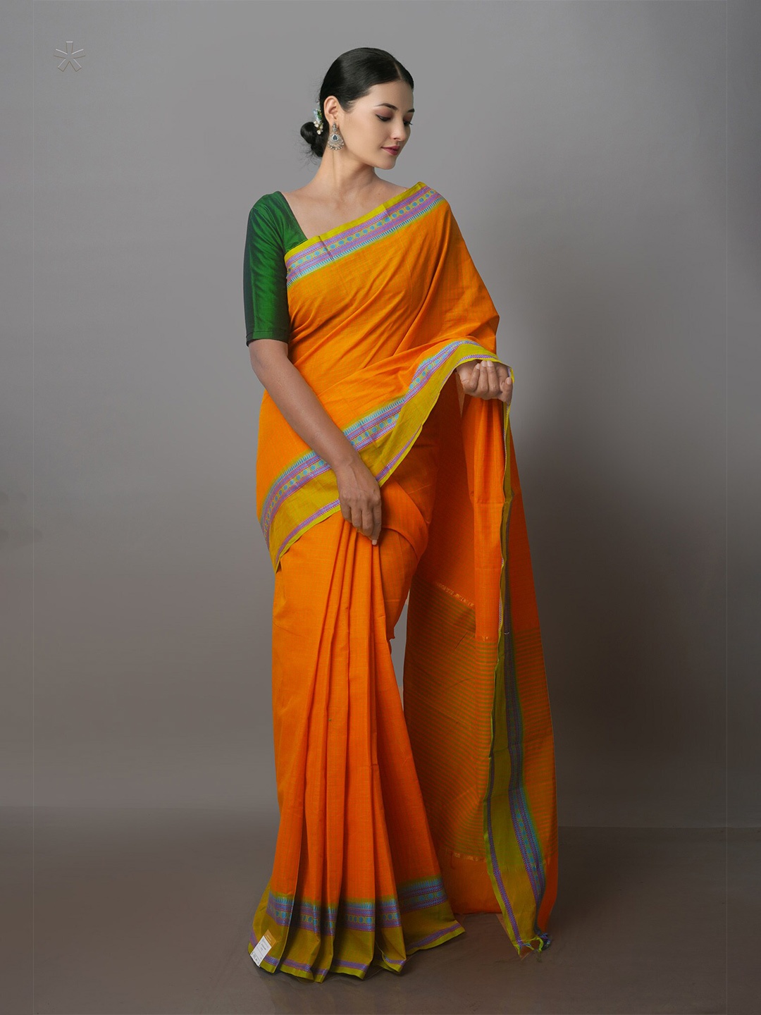 

Unnati Silks Checked Zari Mangalagiri Saree, Orange