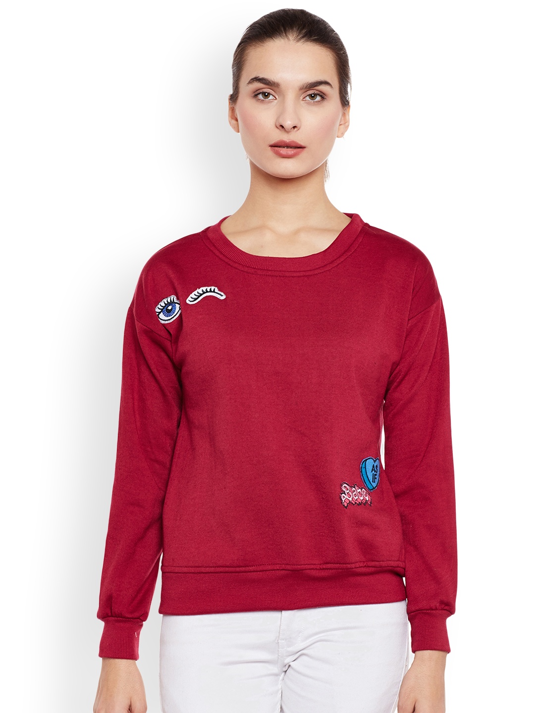 

Belle Fille Women Maroon Solid Sweatshirt