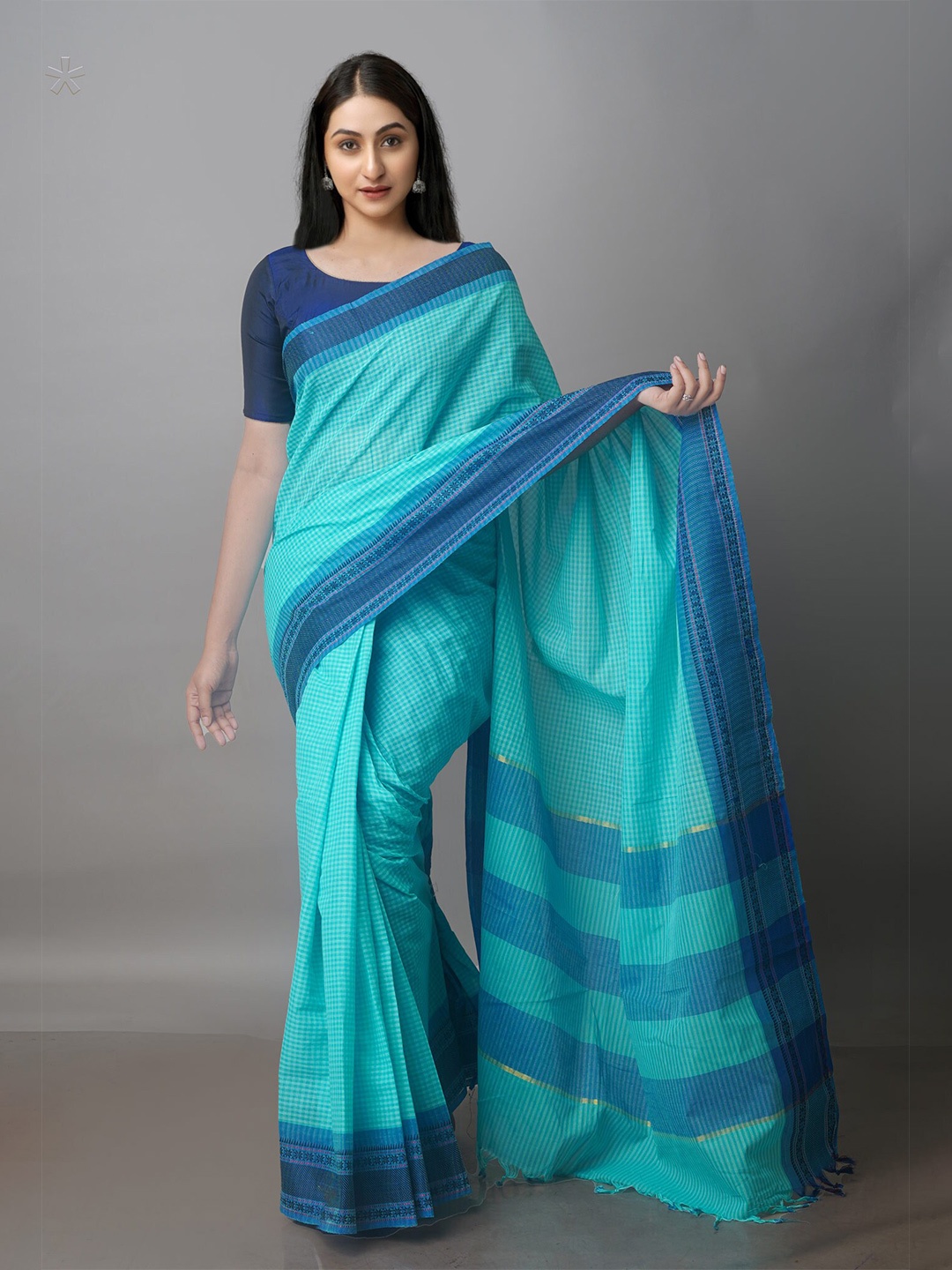 

Unnati Silks Checked Mangalagiri Saree, Blue