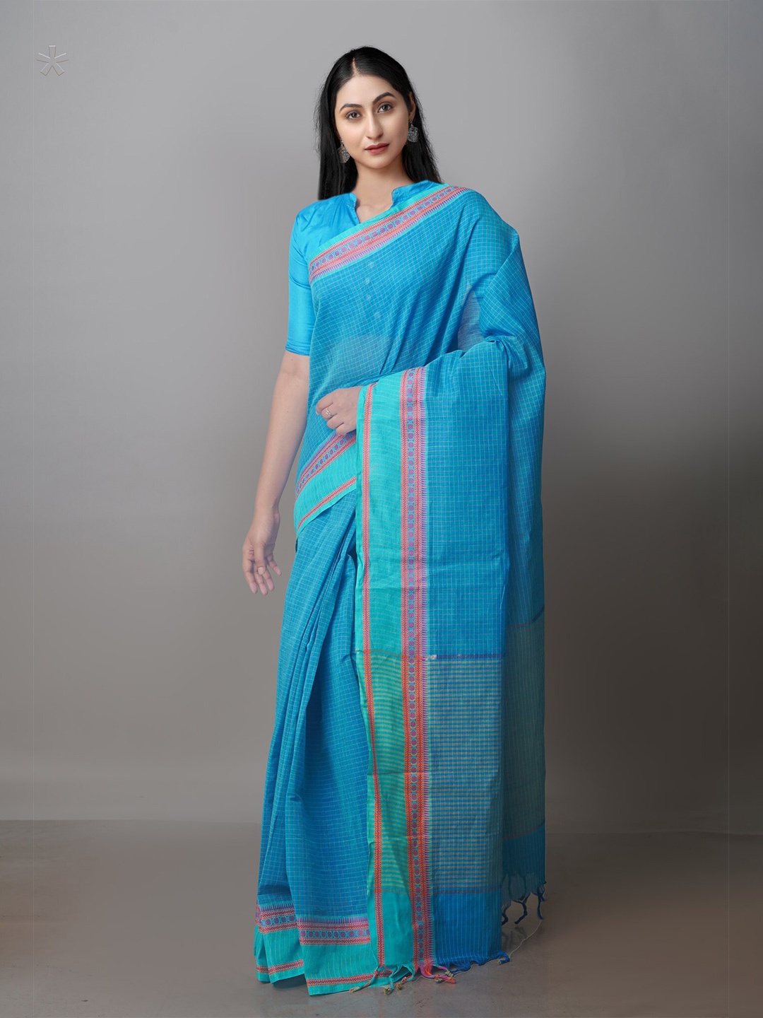 

Unnati Silks Striped Zari Mangalagiri Saree, Blue