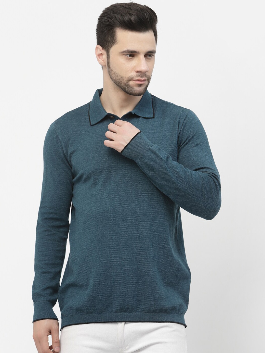 

Kalt Long Sleeve Polo Collar Casual T-shirt, Teal