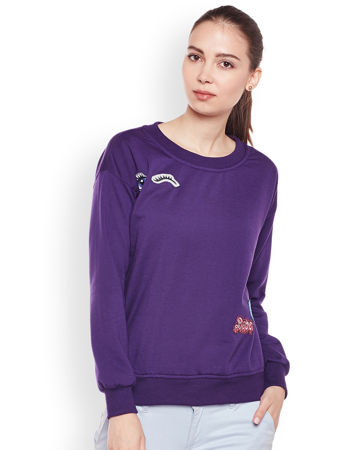 

Belle Fille Women Purple Solid Sweatshirt