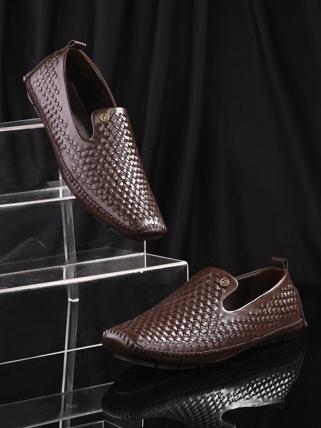 

MENGLER Men Slip On Hand Woven Loafers, Brown