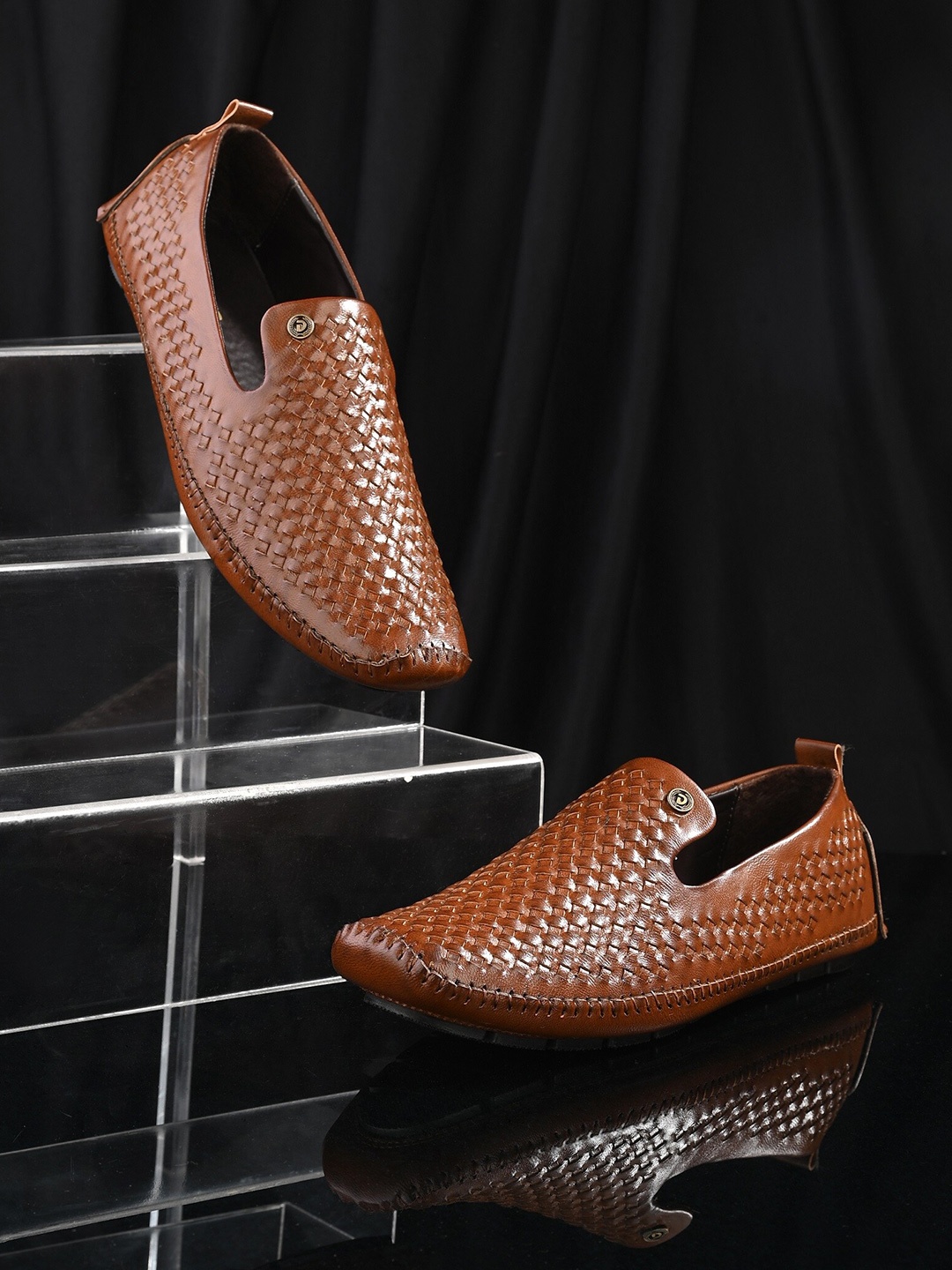 

MENGLER Men Textured Slip On Formal Loafers, Tan