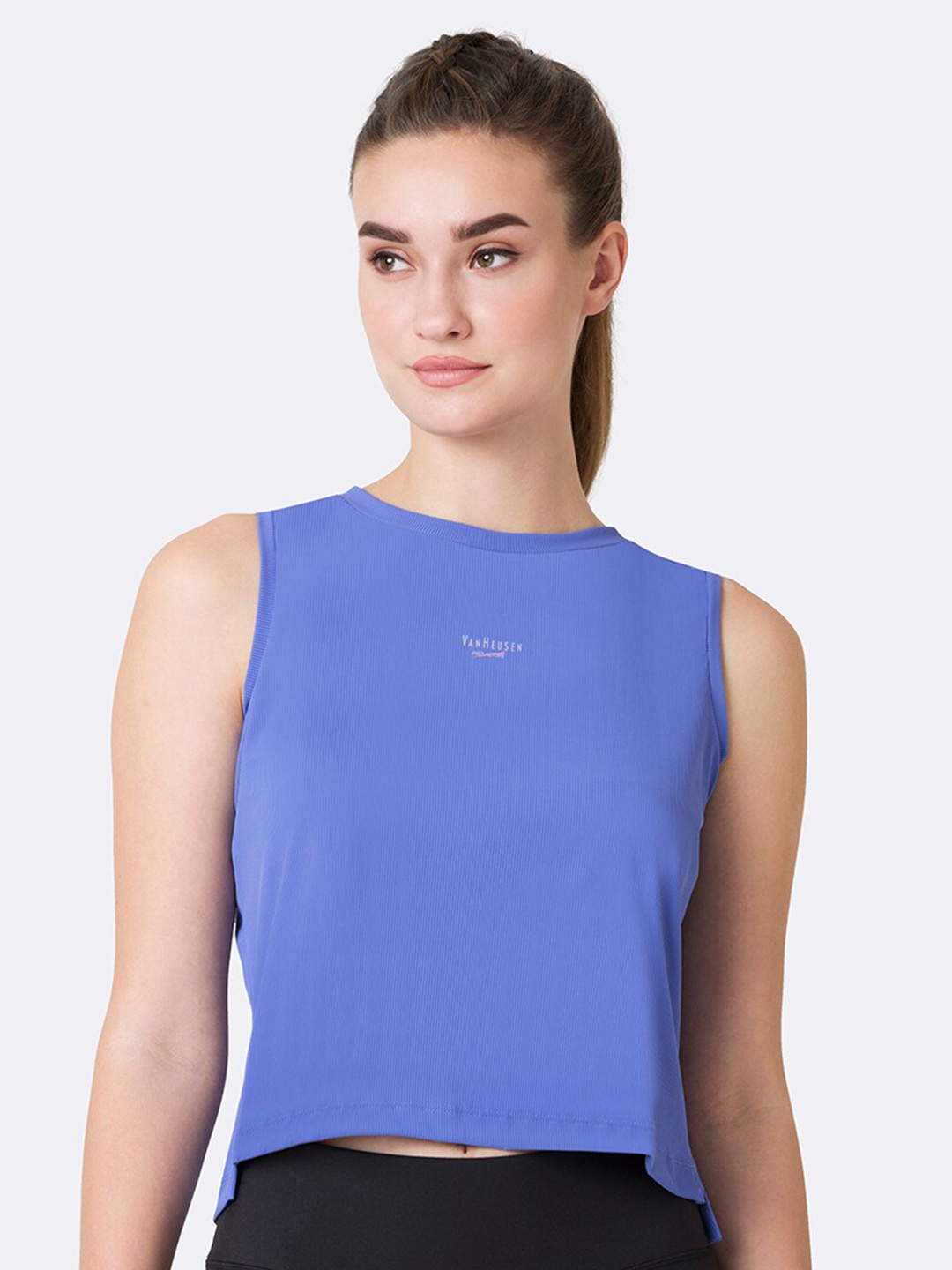 

Van Heusen Proactive Elite Solid Quick-Dry High Stretch Cropped Top, Blue