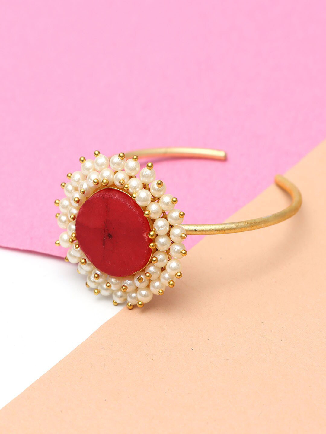 

Ozanoo Women Brass Gold-Plated Kada Bracelet, Red