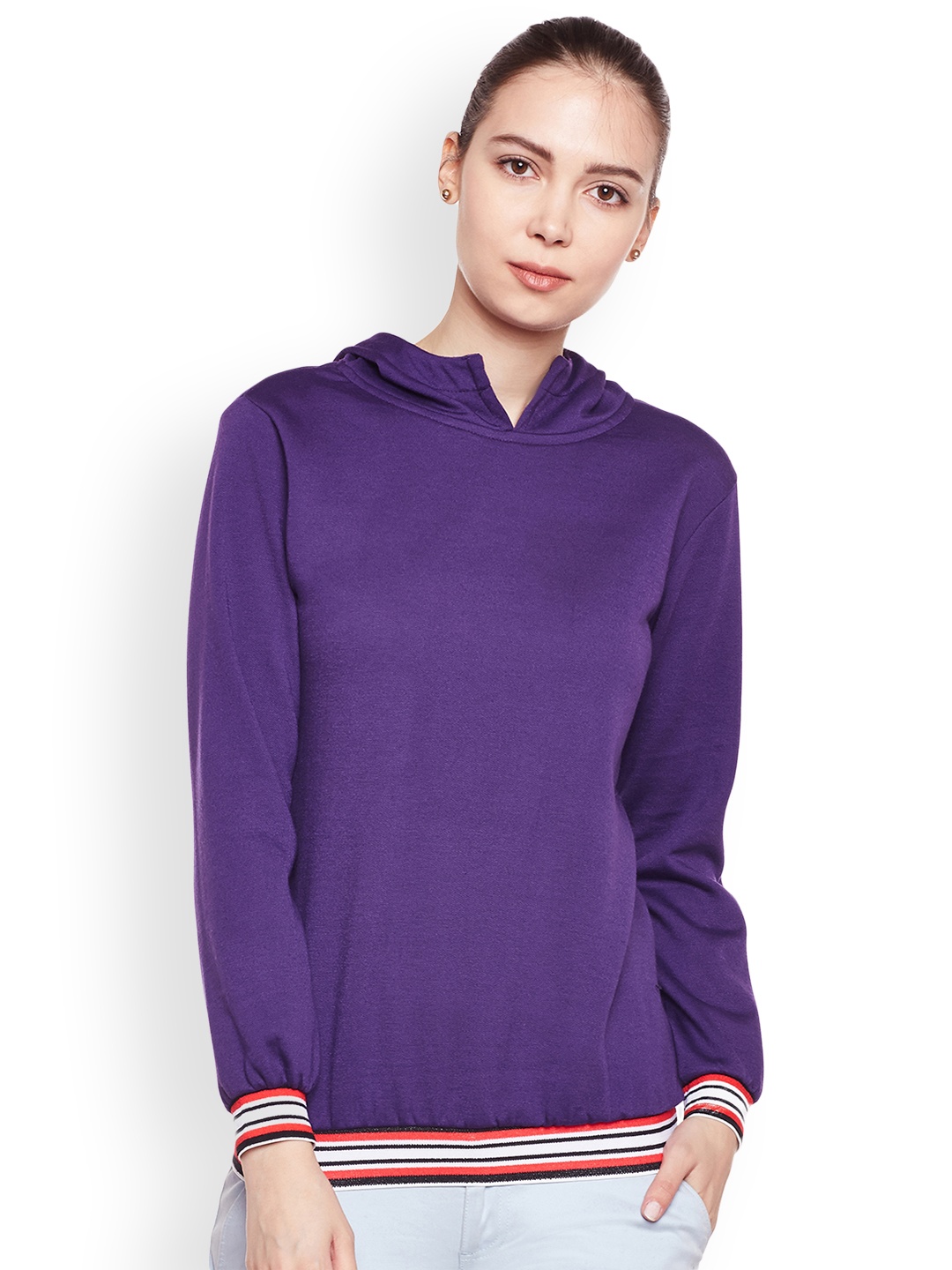 

Belle Fille Women Purple Solid Hooded Sweatshirt