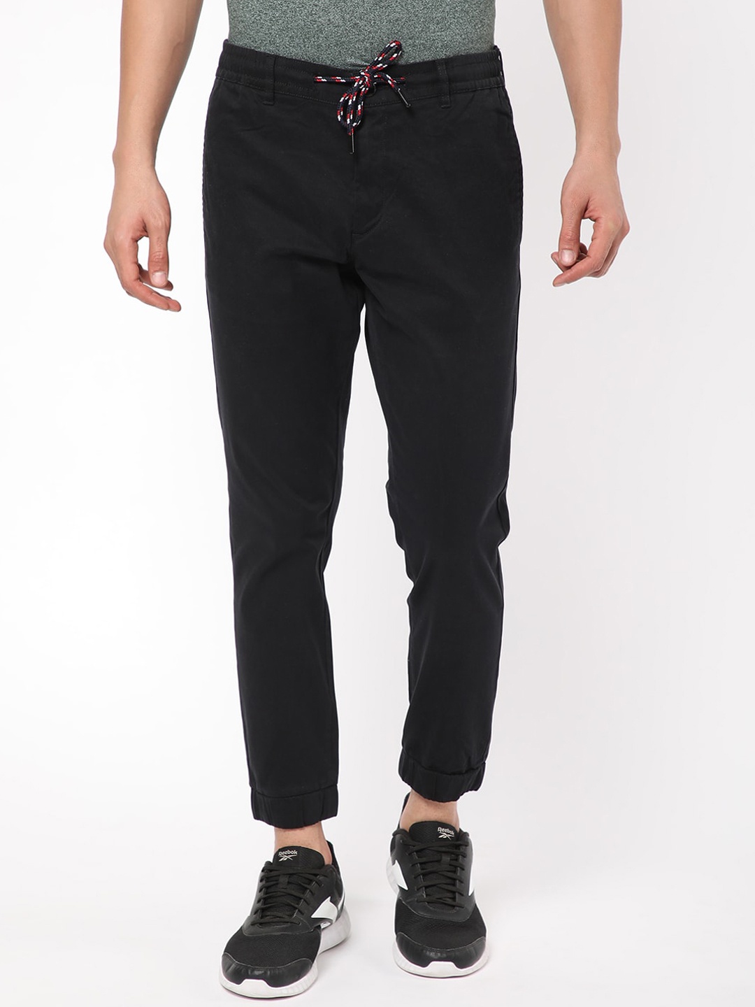

R&B Men Regular Fit Cotton Trousers, Black