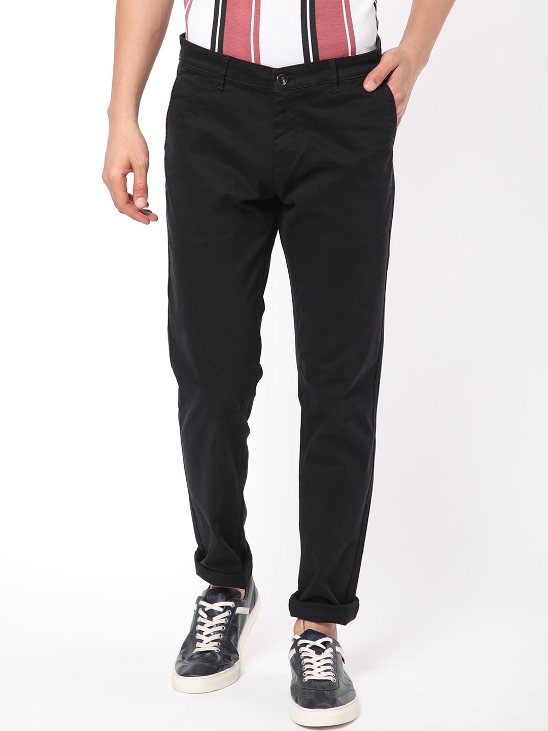 

R&B Men Regular Fit Cotton Chinos, Black